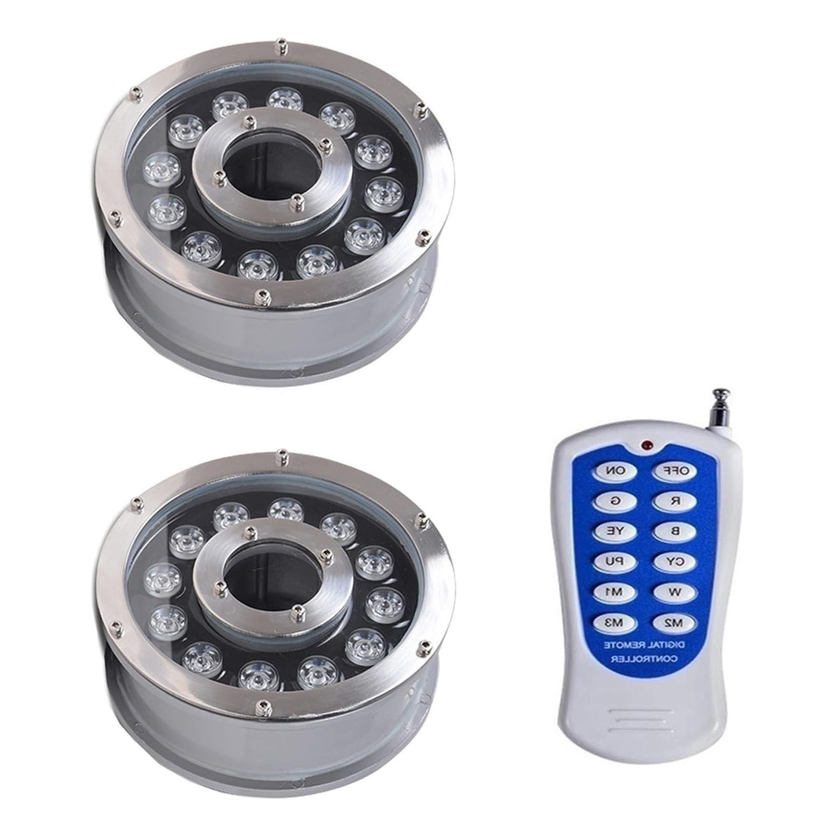 2 luces LED subacuáticas - Lámpara RGB tipo anillo for fuente, con control remoto RF, foco empotrable de acero inoxidable resistente al agua IP68, for jardín, estanque y piscina.(6W(12V))