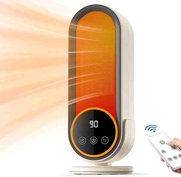 Space Heater Indoor - Energy Efficient Portable Heater with Adjustable Thermostat,1200W PTC Rapid Heating Ceramic Technology with Remote,Intelligent Timing, Ideal for Home and Office Use (NEW E68S)