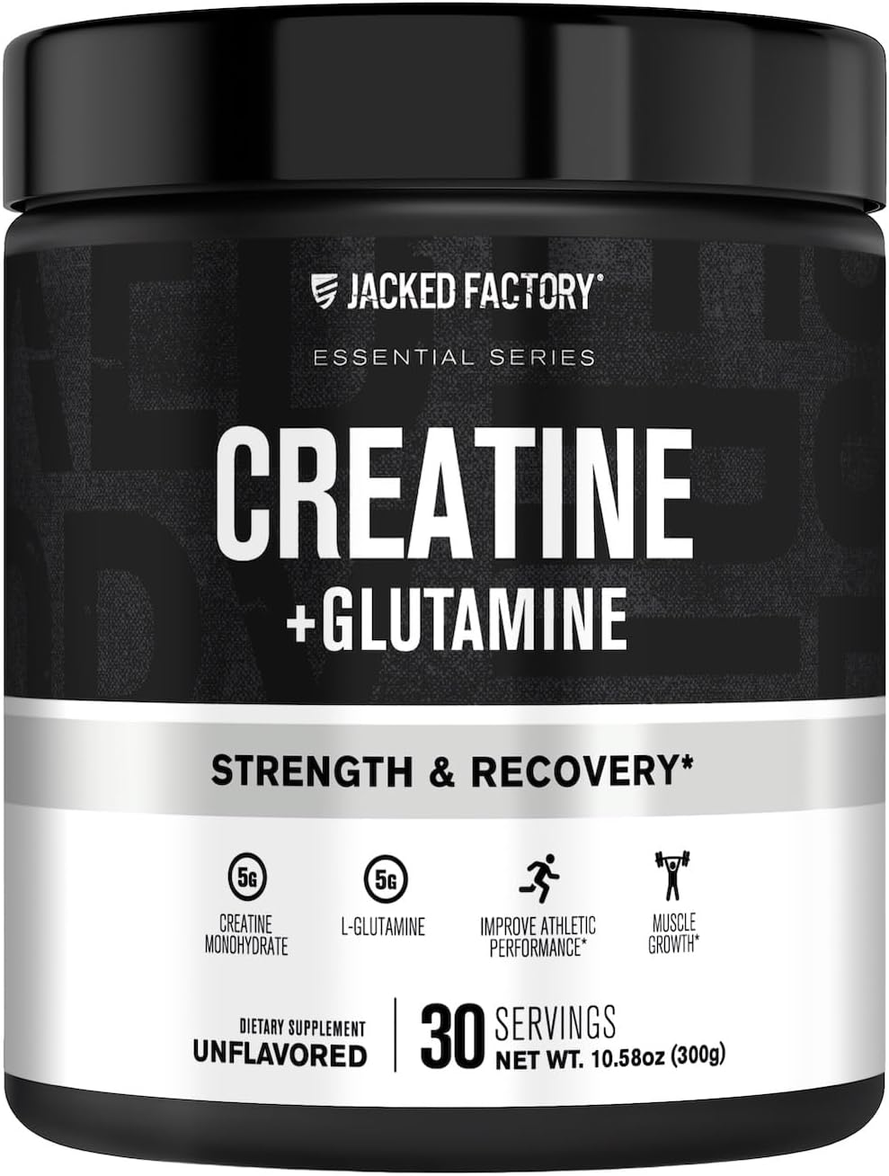 Jacked Factory Creatine + Glutamine - Creatine Supplement with L-Glutamine for Muscle Recovery, Muscle Growth, Increased Strength, Enhanced Energy Output, and Gut Health - 30 Servings, Unflavored