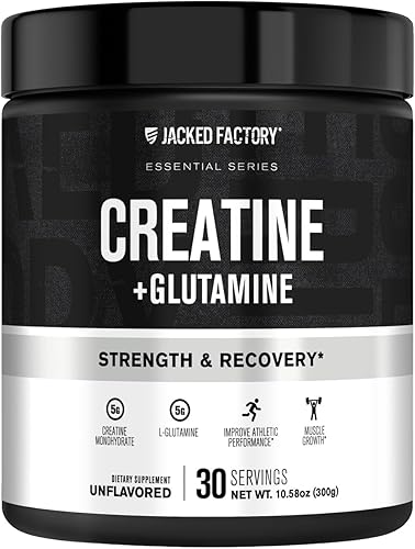 Jacked Factory Creatina + glutamina - Suplemento de creatina con L-glutamina para recuperación muscular, crecimiento muscular, mayor fuerza, mayor