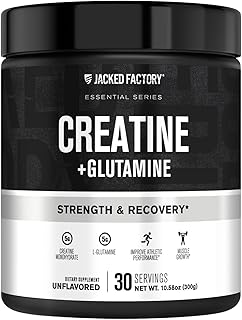 Jacked Factory Creatine + Glutamine - Creatine Supplement with L-Glutamine for Muscle Recovery, Muscle Growth, Increased Strength, Enhanced Energy Output, and Gut Health - 30 Servings, Unflavored