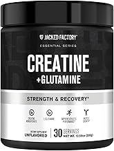 Jacked Factory Creatine + Glutamine - Creatine Supplement with L-Glutamine for Muscle Recovery, Muscle Growth, Increased Strength, Enhanced Energy Output, and Gut Health - 30 Servings, Unflavored