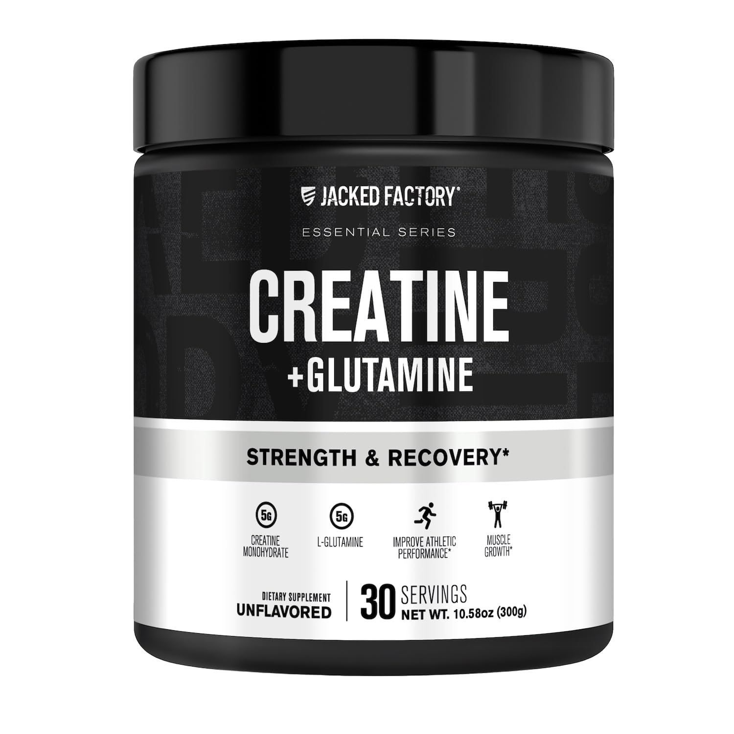 Jacked Factory Creatine + Glutamine - Creatine Supplement with L-Glutamine for Muscle Recovery, Muscle Growth, Increased Strength, Enhanced Energy Output, and Gut Health - 30 Servings, Unflavored