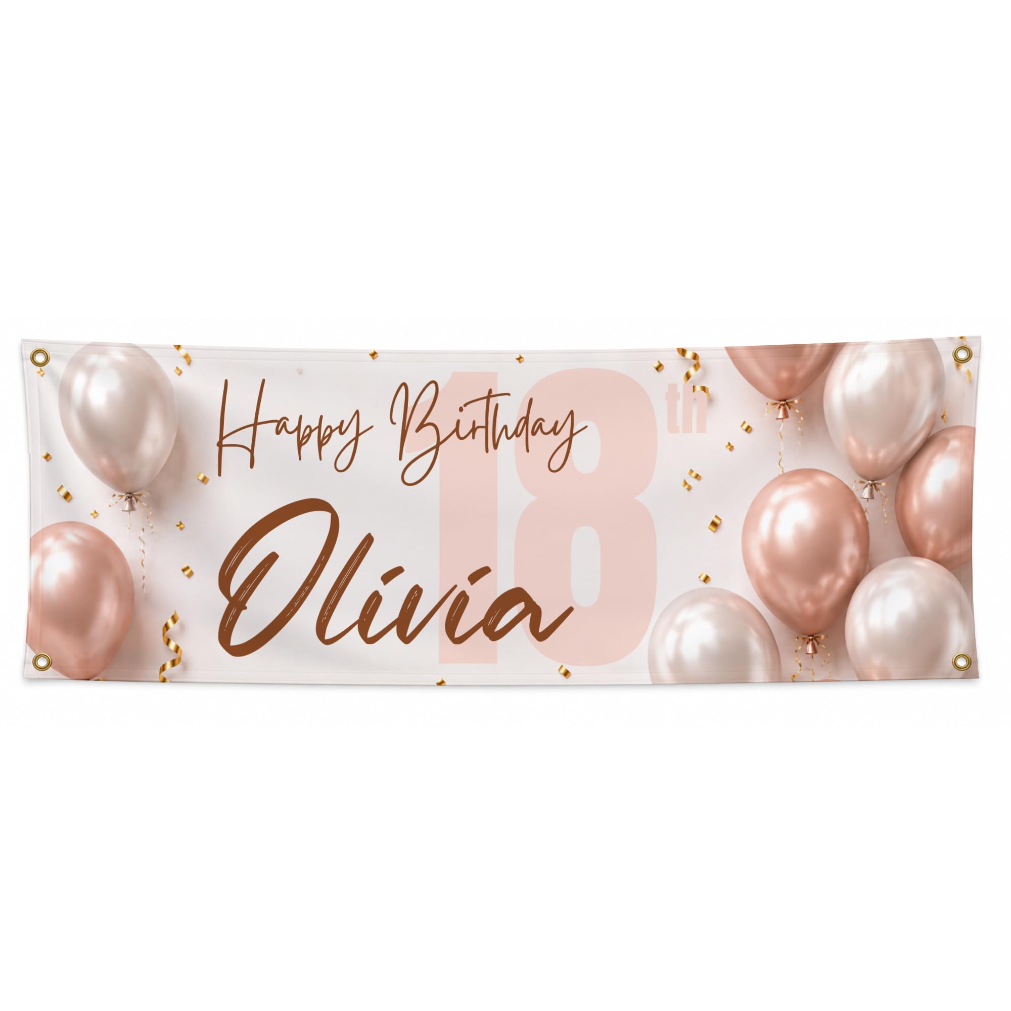 Personalised Birthday Banner with Name & Age, Custom Party Decoration (Rose Gold Balloons)