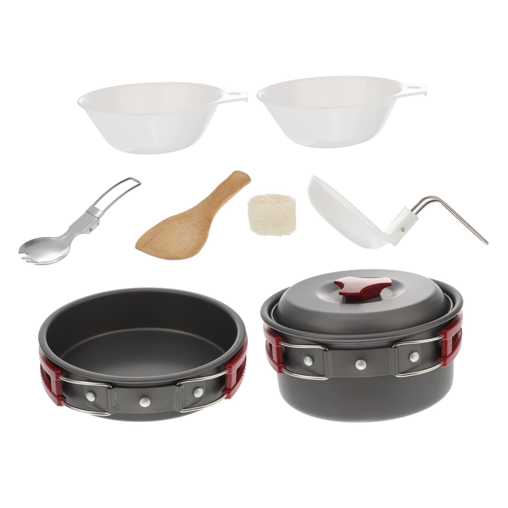 DECOMELODY Camping Cookware Stove Pot Pan Bowl Set Aluminum Cooking Pot Set Non-Slip Handle Durable for Outdoor Activities