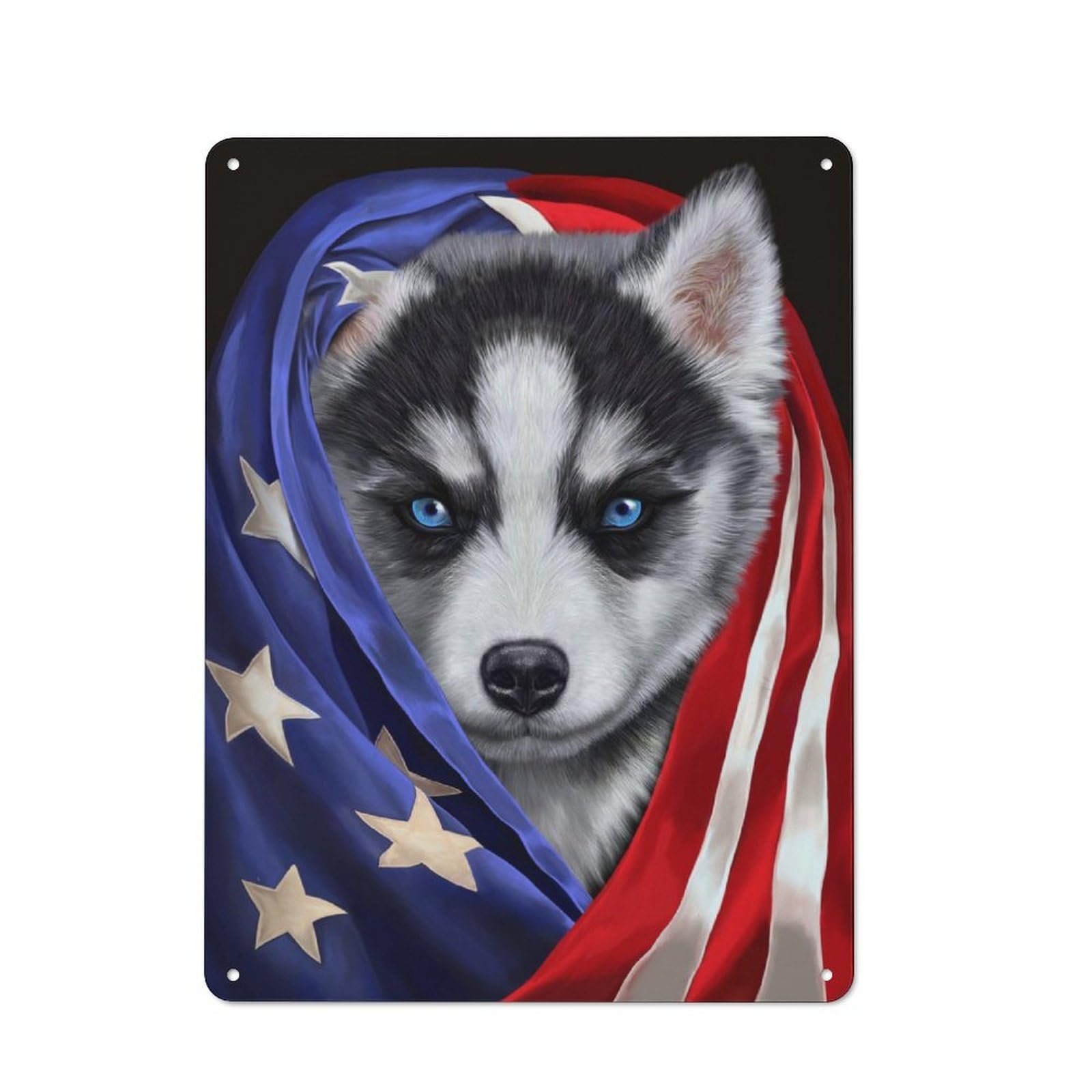 Junmoney Siberian Husky Usa Patriot Printed Metal Sign 40X30cm For Pub Or Café, With Clear Industrial Wall Decor Character