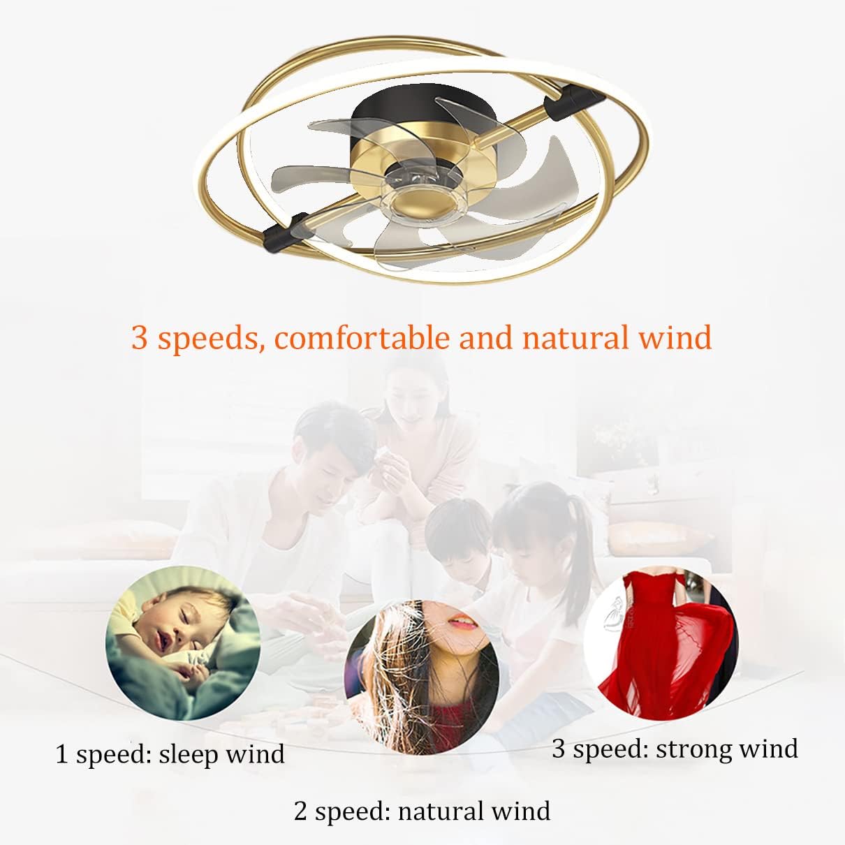 YUEGOO Ceiling Fans with Lamps,50Cm Ceiling Fan with Light and Remote Control Rotatable Mute 3 Speeds Fan Lights Bedroom Led Dimmable Fan Ceiling Light with Timer Modern Living Room