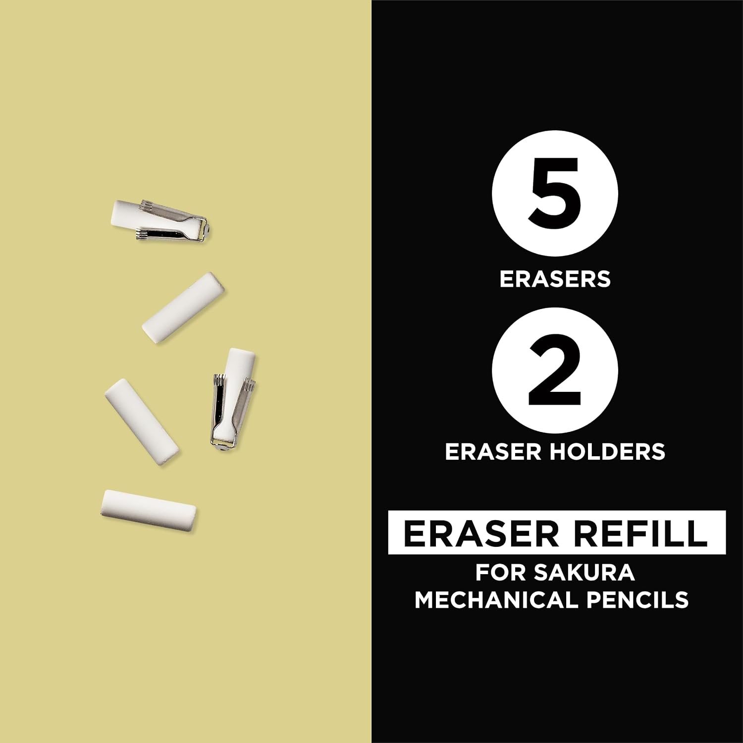 Sakura Mechanical Pencil Eraser Refills - Mechanical Pencil Erasers for Sakura XS-12 Pencil - 5 Erasers - 2 Metal Sleeves image 2
