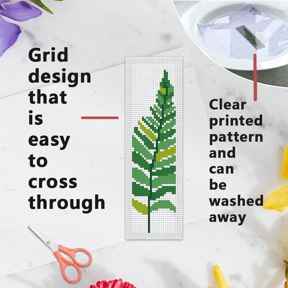 INFUNLY 6pcs Tropical Plant DIY Cross Stitch Bookmark Kit for Beginners Green Leaves Stamped Embroidery Bookmark Kit with Instruction Foliage Counted Cross Stitch Kits for Book Lovers Readers Writers - Image 3