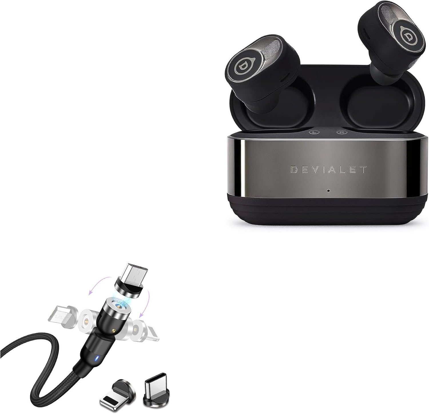 BoxWave Cable Compatible with Devialet Gemini II - MagnetoSnap AllCharge Cable, Magnet Charging Cable USB Type-C Micro USB - Jet Black