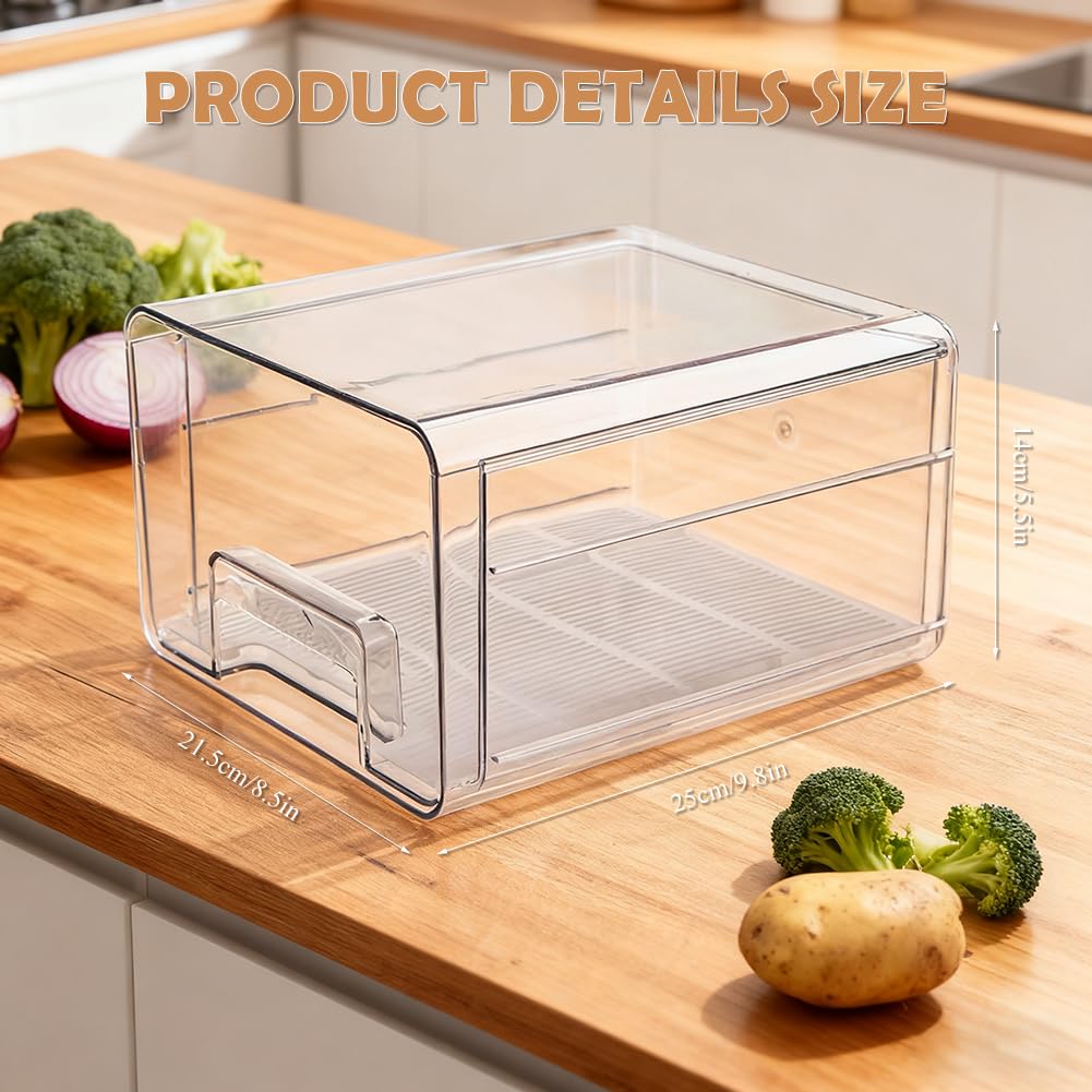 Organizer per frigorifero, cassetto [1 pezzo], estensibile e impilabile, per conservare alimenti, salsicce, contenitori trasparenti per cucina, frigorifero e armadietto