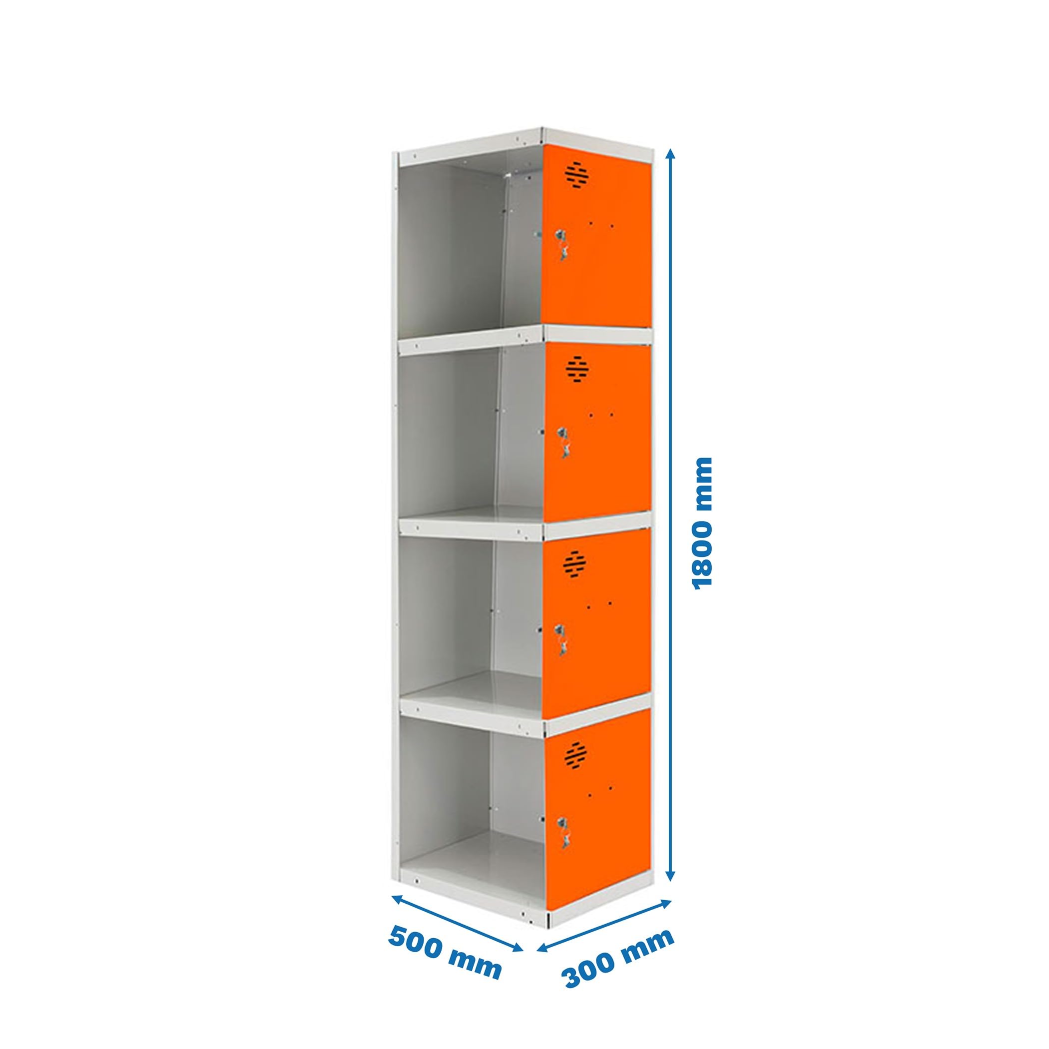 Simon Rack Taquillas Vestuario Metálicas, 4 Módulos 16 Puertas, Incluye Llave, 1800x300x500 mm, Adicional, Gris/Naranja - Simonlocker
