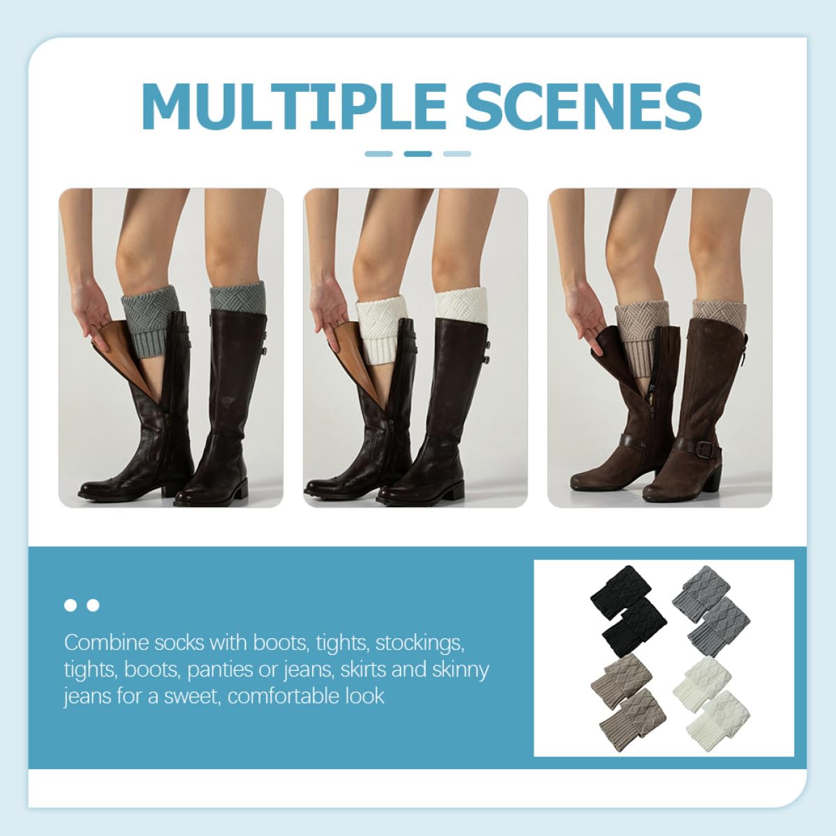 NOLITOY 4pares Leggings Cálidos Tejidos para Mujer Calentadores de Piernas Cortos Invierno Calentador de Piernas Calcetines para Botas