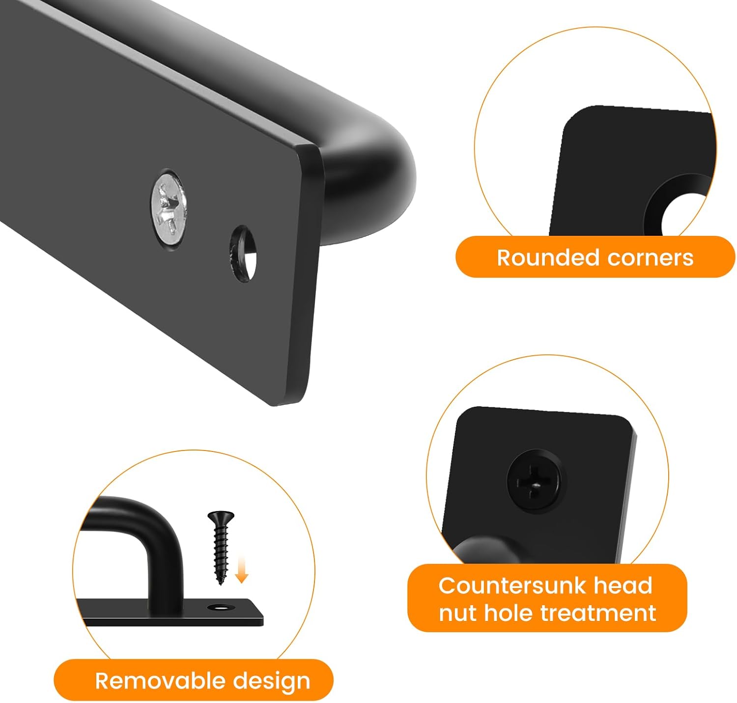 4 Pack Barn Door Handles, 6.25" Hole Center Gate Handle Sliding Door Handles with 8 Black Screws (2 per Handle), Gate Handles Outdoor Fence for Sliding Doors, Cabinet, Furniture (Black)