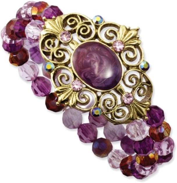 1928 Jewelry Bourges Purple Vintage Filigree Beaded Stretch Bracelet