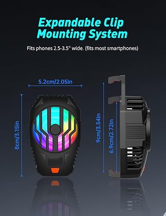 Cell Phone Cooler for Gaming, Mobile Phone Cooling Fan Radiator for iPhone Android Smartphone Live Streaming