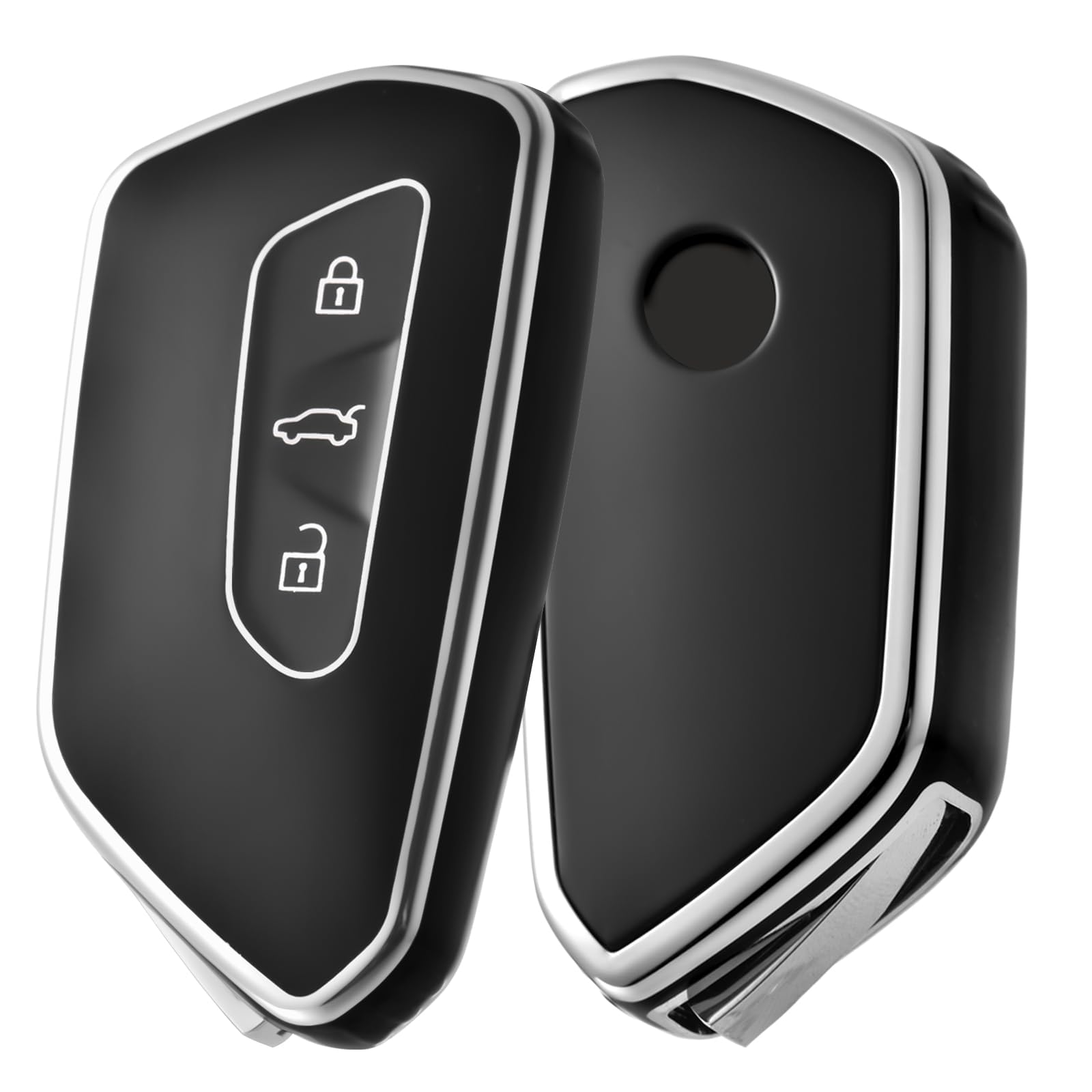 Tryagat Car Remote Key Fob Cover Case for VW Golf 8 ID3 ID4 GTI GTE/Seat Leon MK4 Tarraco Ateca/Skoda Octavia Full Protection Shell Anti-Scratch Vehicle Interior Accessories 1 Piece,Black
