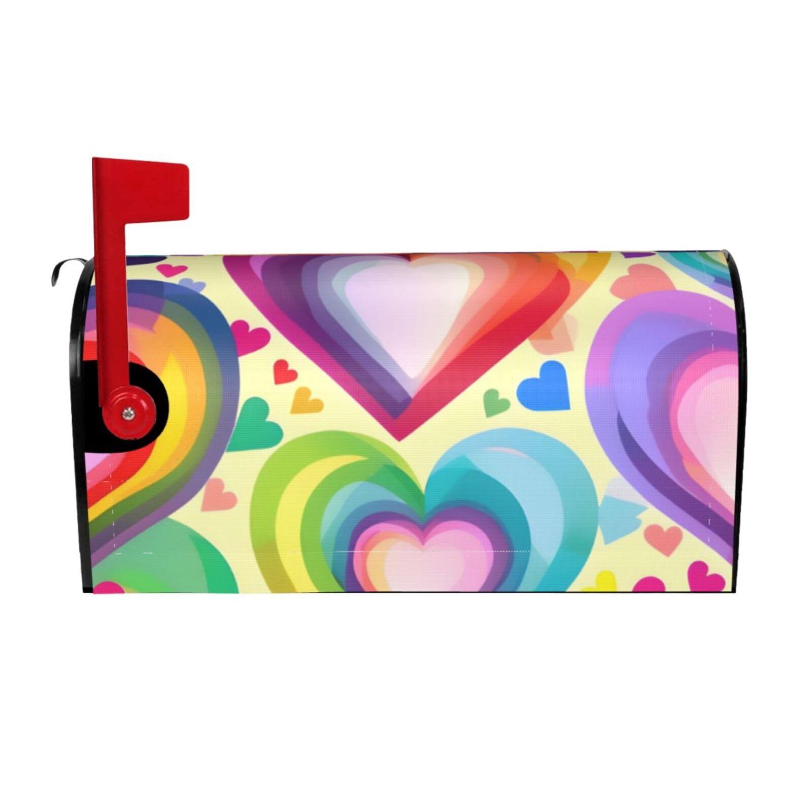 Hearts In Rainbow Colors Print Mailbox Cover Wraps Post Letter Box Cover Decor For Outside Garden Yard Farmhouse Home
