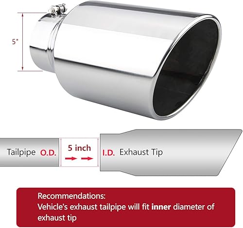 Miniatura 3 de Punta de escape de 5 pulgadas, entrada de 8 pulgadas, salida de 15 pulgadas de largo, perno de corte en tubo de escape pulido