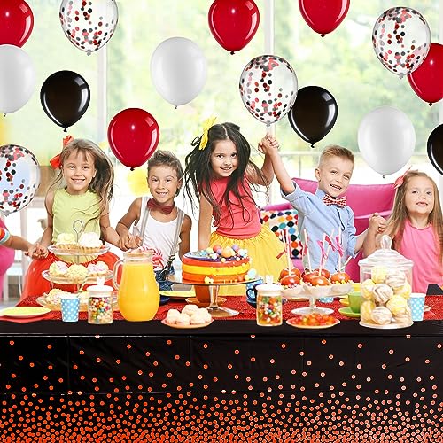 Image of Irenare 2 Pcs Black and Red Tablecloth and Sequin Table Runner Set Polka Dots Confetti Table Cover Dining Plastic Tablecloths Glitter Decorations for Birthday Wedding Anniversary Party Supplies
