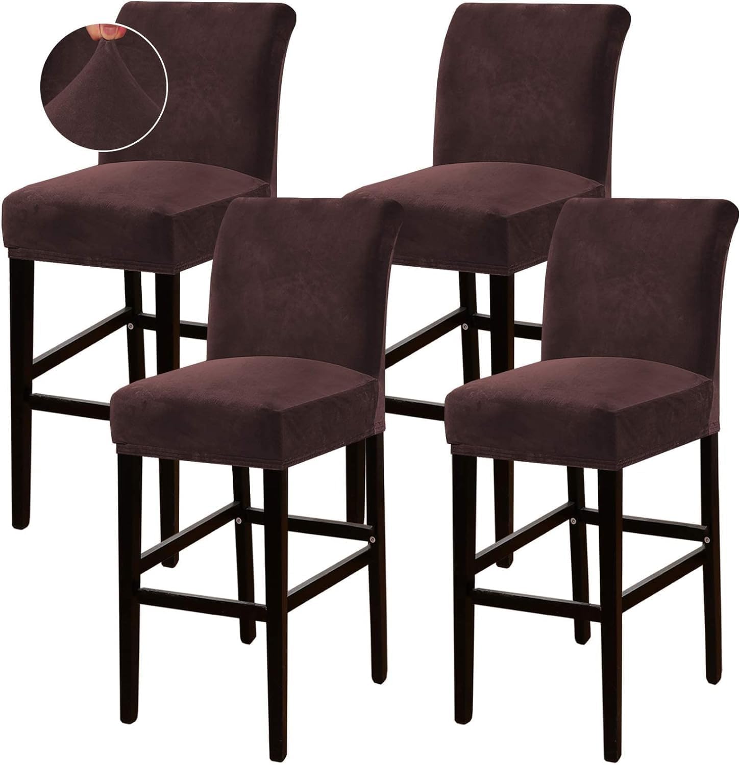 Bar Chair Stool Cover - 4 Pack Velvet Stretch Chair Slipcover Velvet High Stool Cover for Short Dining Chair-Counter Height Side Chairs (G 2PCS)