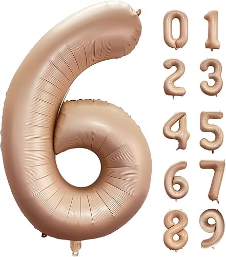 Globo de 40 pulgadas color caramelo número 6 de gran tamaño Jumbo Digit Foil Retro Apricot Beige globos de helio para fiesta de cumpleaños,
