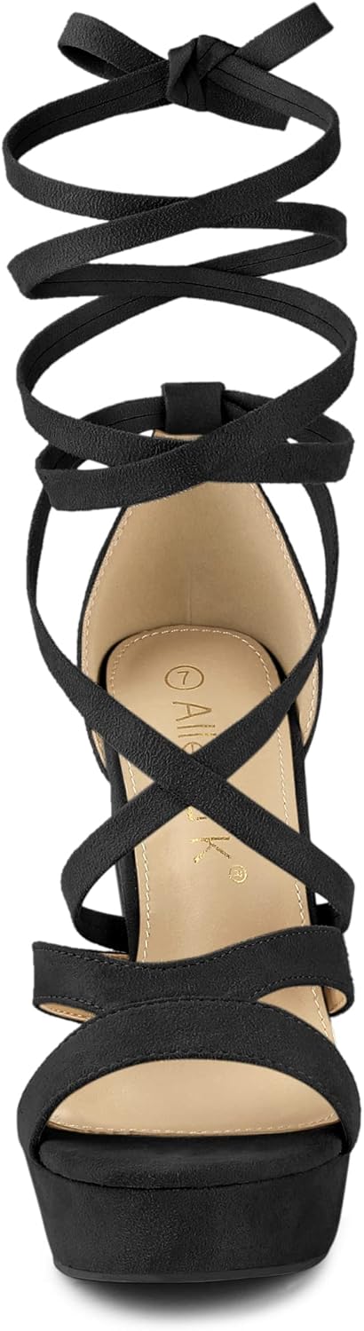 Allegra K Women's Lace Up Platform Chunky High Heels Sandals - Image 3