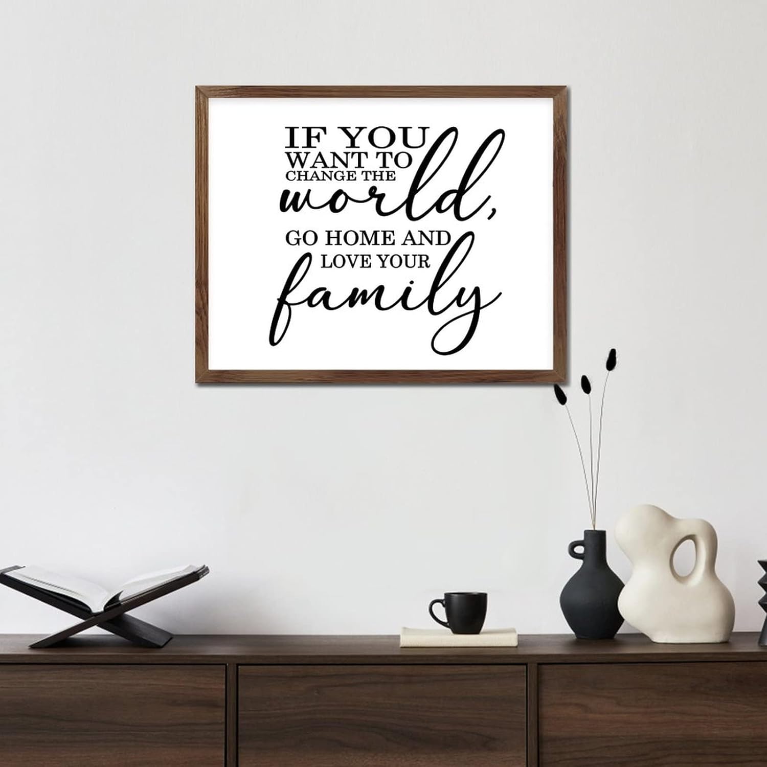 16x20in Wood Sign with Inspirational Quotes if You Want to Change the World Rustic Chic Style Hang Apricot Frame Wooden Plaque for Cottage Shelf Garden Yard Farmhouse Porch Cafe Bar Wall Decor