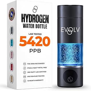 EVOLV Hydrogen Water Bottle Generator – SPE & PEM Water Ionizer 5.4PPM, Highest H2 Concentration – Portable 8oz Hydrogenated Water Bottle – Leak-Proof Hydrogen Water Machine, Easy to Use – Carbon