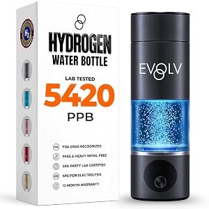 EVOLV Hydrogen Water Bottle Generator SPE PEM Water Ionizer 5 4PPM Highest H2 Concentration Portable 8oz Hydrogenated Water