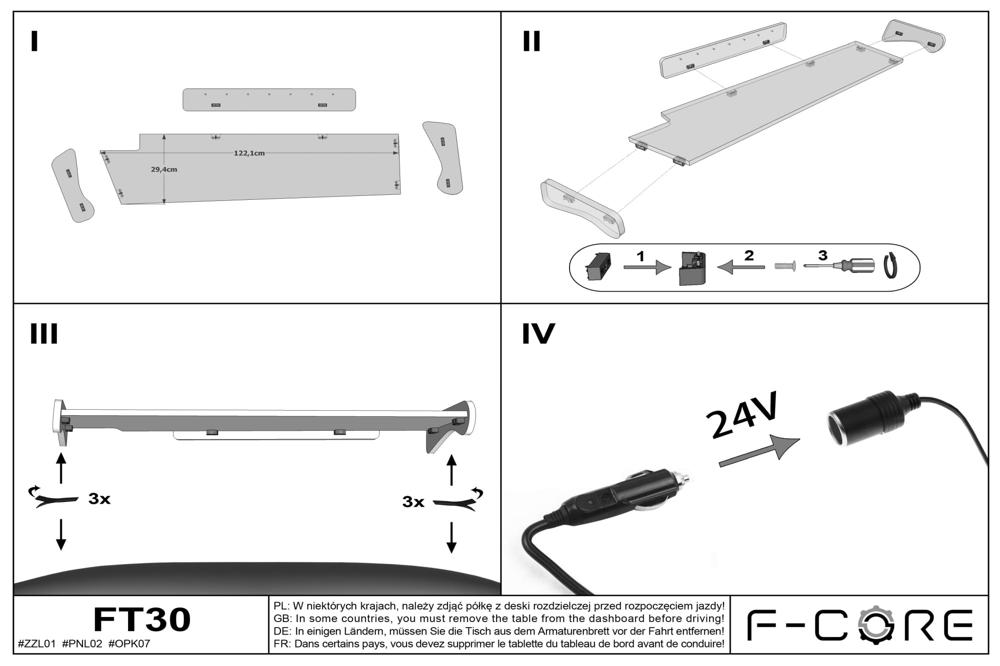 F-CORE Tische auf dem armaturenbrett LKW für Man TGX 01.07-03.20 LED Panel 24V Doppel GRAU
