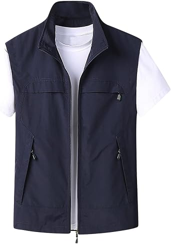 Mens Full-Zip Lightweight Softshell Vest Quick Dry Outdoor Hiking Casual Multi Pocket Fishing Vests Sleeveless Jacket