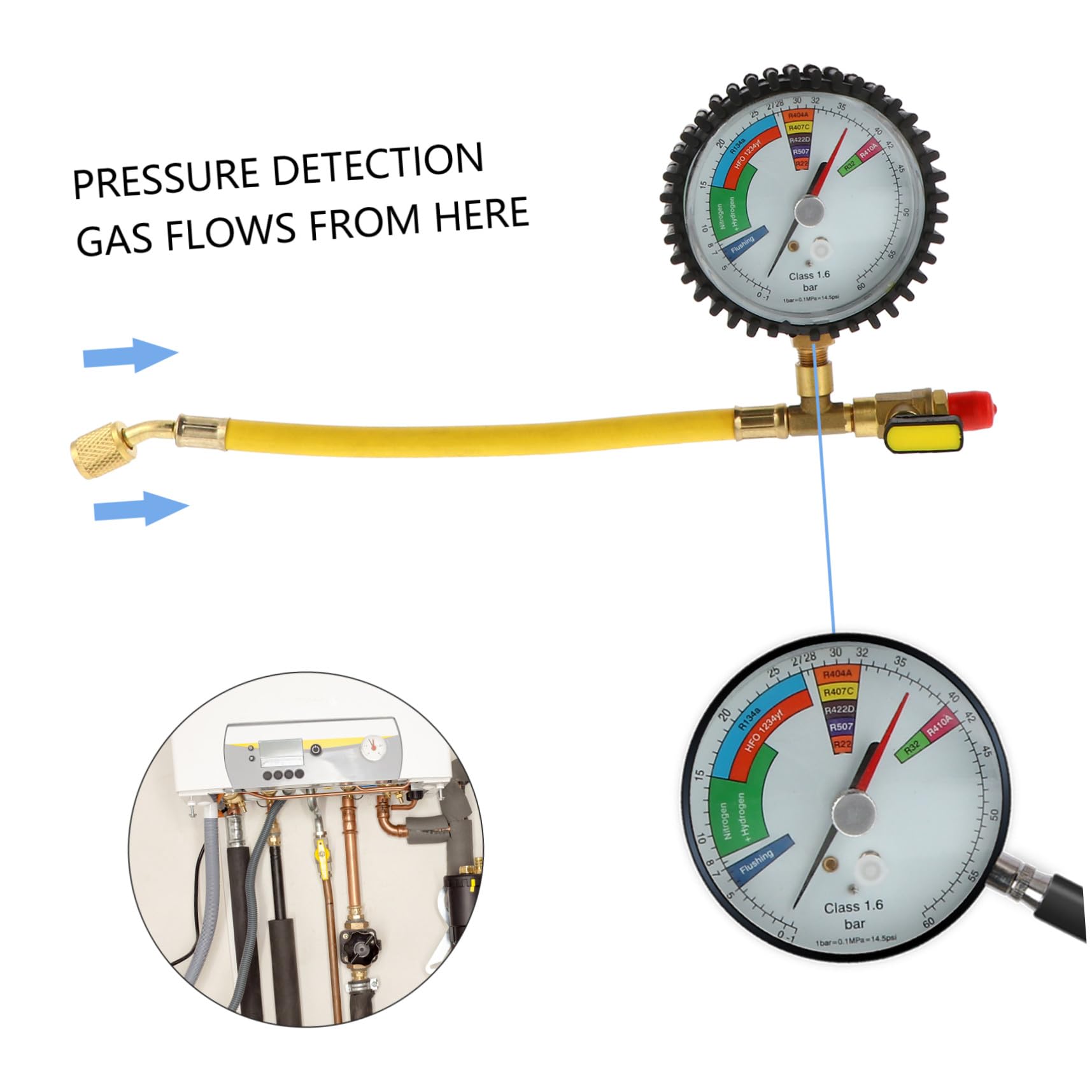 Alipis Manometro Prova Pressione Azoto Per Condizionatori R32 E Auto Manometro Pressione Gas Refrigerante Con Valvola a Sfera E Testa Sostituibile Strumento Facile Da Usare Per Test Tenuta Clima