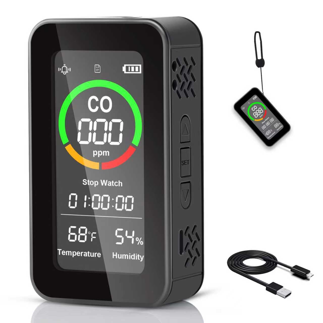 CF-9R kohlenstoffmonoxid melder, CO-detektor, Luftqualitätsmonitor mit akustischen und optischen Alarmen, Taschenlampe, Stoppuhr, Temperatur-Feuchtigkeitssensor für Zuhause, Reisen, Camping