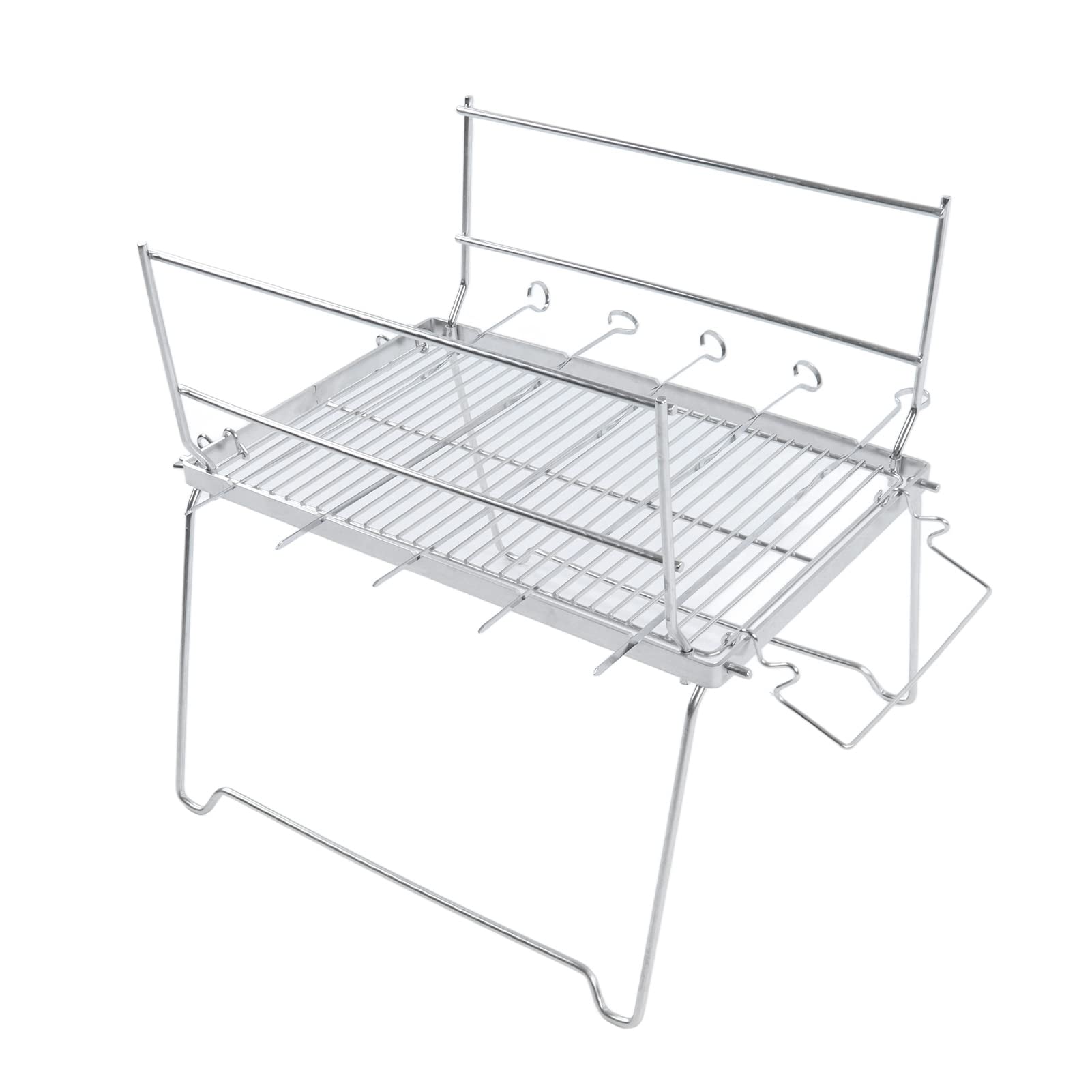 Parrilla para campamento, parrilla de barbacoa portátil, ligera y plegable de acero inoxidable para acampar, playa, picnic, senderismo, cocina al aire, color plateado