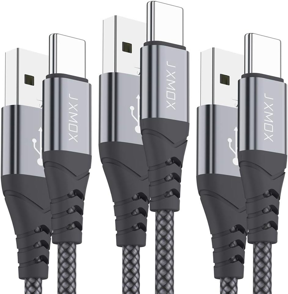 Flаѕh Sаlе USB C Cable, JXMOX(3-Pack 3ft) USB A to Type C Charger Nylon Braided 3A Quick Charge Cord Compatible with Samsung Galaxy S20 S10 S10E S9 S8 Plus Note 9 8,LG V35 V30 G8 G7,Moto,Google,Other USB C(Grey)