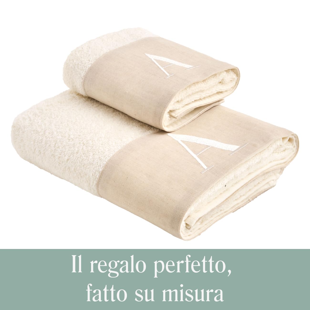 NELLA BIAGINI Set Asciugamani Bagno Viso e Bidet, con Iniziali Ricamate, Coppia Asciugamani Bagno, in Spugna di Cotone e Lino, 420 gr/mq, 110x60 cm + 60x40 cm, Made in Italy. Modello: Century