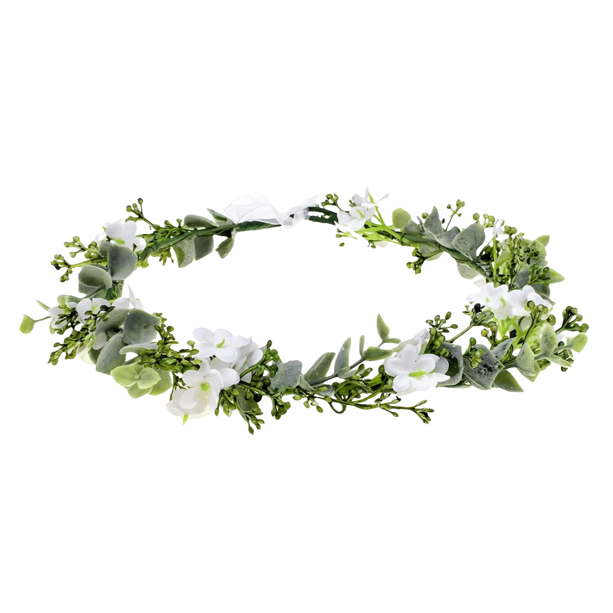 Eucalyptus Leaf Flower Crown Bohemian Bridal Flower Crown Headband Floral Hair Wreath with Sill Ribbon Wedding Boho Headpiece for Women Festival Photo Prop