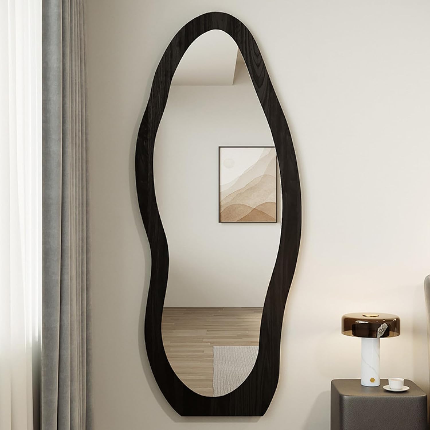 Full Length Wall Mounted Mirror Irregular Floor Mirror Boho Decor Irregular Wall Mirror for Bedroom, Living Room Full Body Mirror, Brown