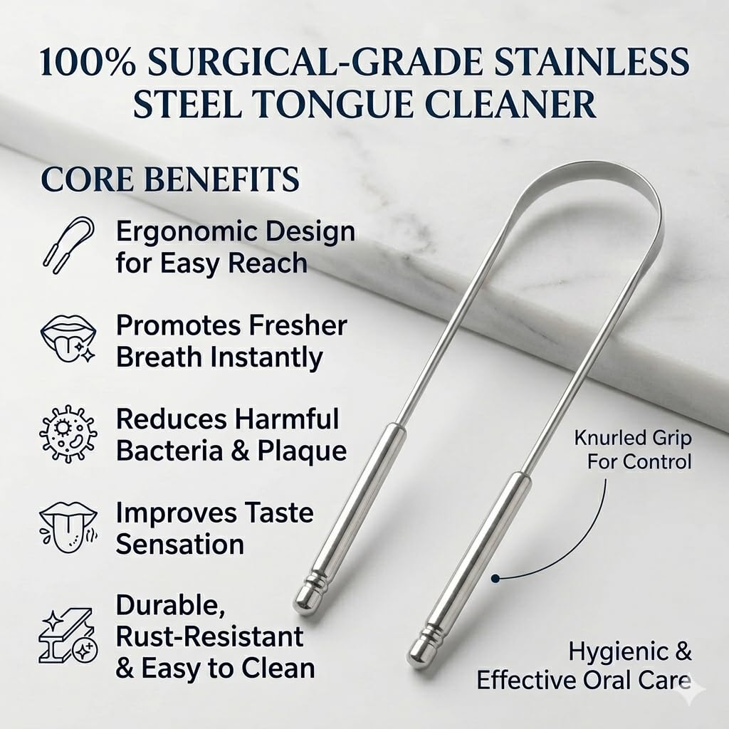 Tongue Cleaner for Adults – Metal Tongue Scraper for Oral Care & Daily Hygiene (2 PCS)