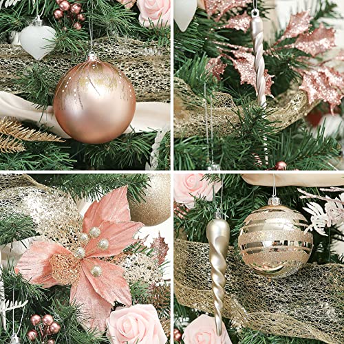 Wbhome 6Ft Decorated Artificial Christmas Tree With Ornaments And Lights, Rose Gold Christmas Decorations Including 6 Feet Full Tree, Ornaments Set, 300 Led Lights #TOP3