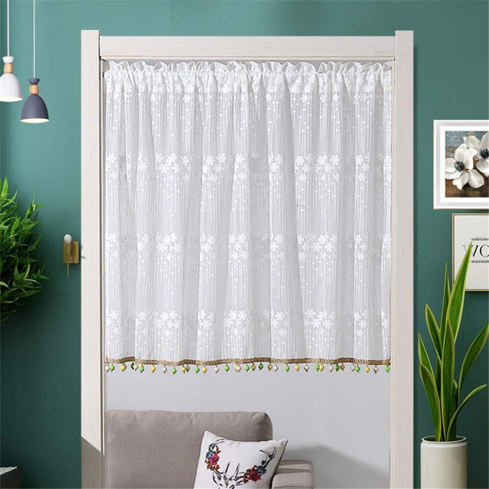 Cortinas cortas rUrEu de estilo japonés con bordado de encaje blanco