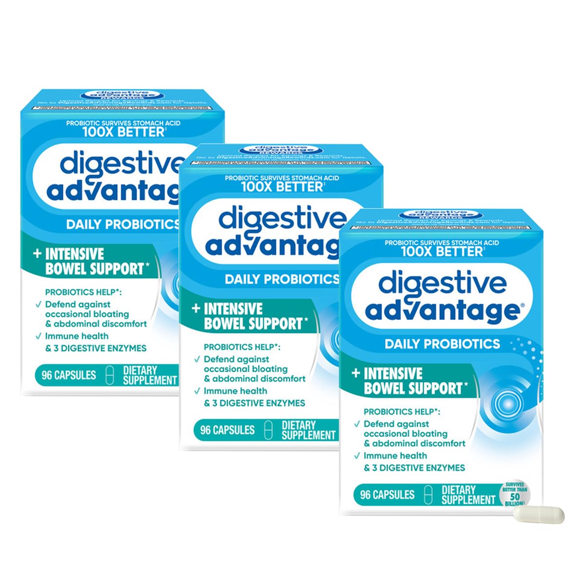 Digestive Advantage Intensive Bowel Support, 96 Capsules (Pack of 3)