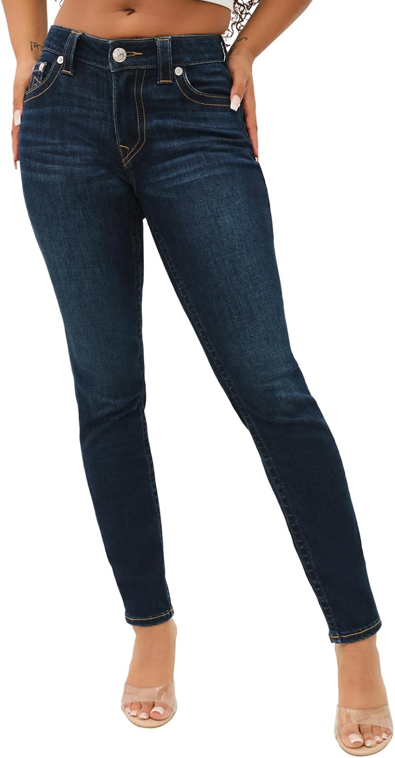 True Religion Women's Jennie Mid Rise Curvy Skinny fit Comfort Jeans- Single Needle Stitching - Peak spot Color