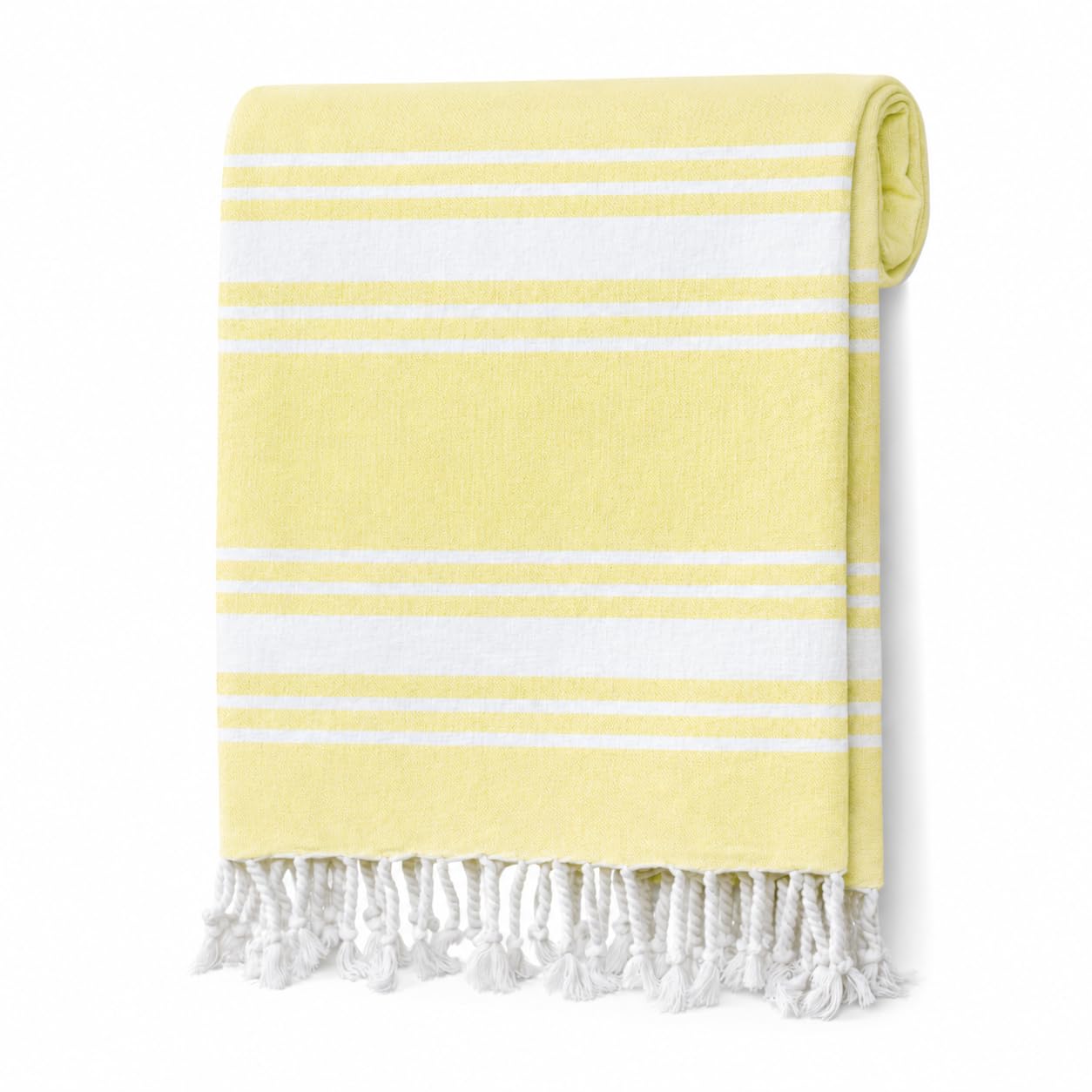 Adore Hammam Beach Towel 90 x 170cm - Yellow Stripe Turkish Style - Cotton Rich Lightweight Large Quick Dry Travel, Pool, Sauna & Holiday Towel