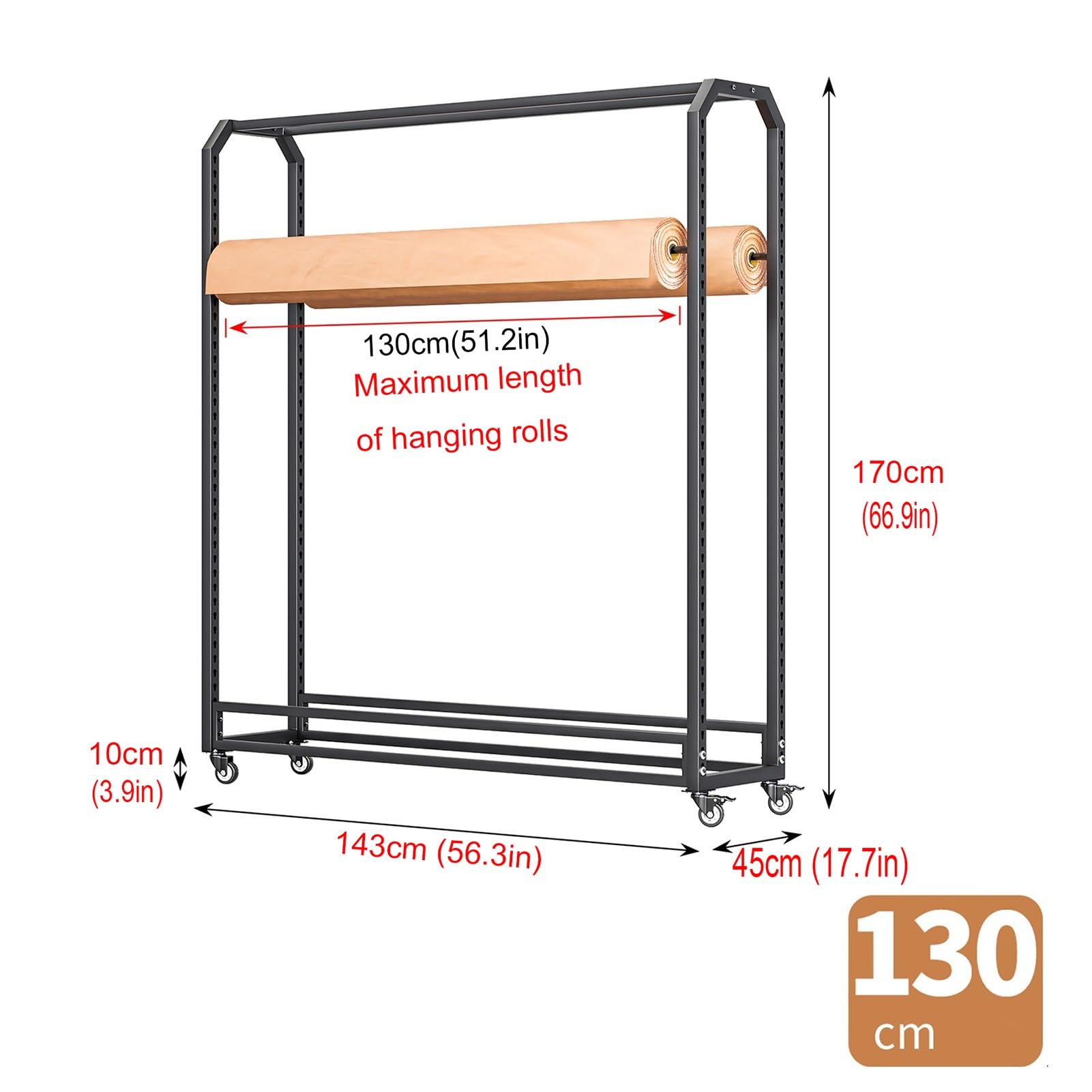 Genérico Organizador de Rollos de Tela Comercial Grande de 130 cm (66,9 Pulgadas), Estante de Almacenamiento de Metal Resistente para Vinilo, manteles, película de PVC y rotulación de automóviles, 13