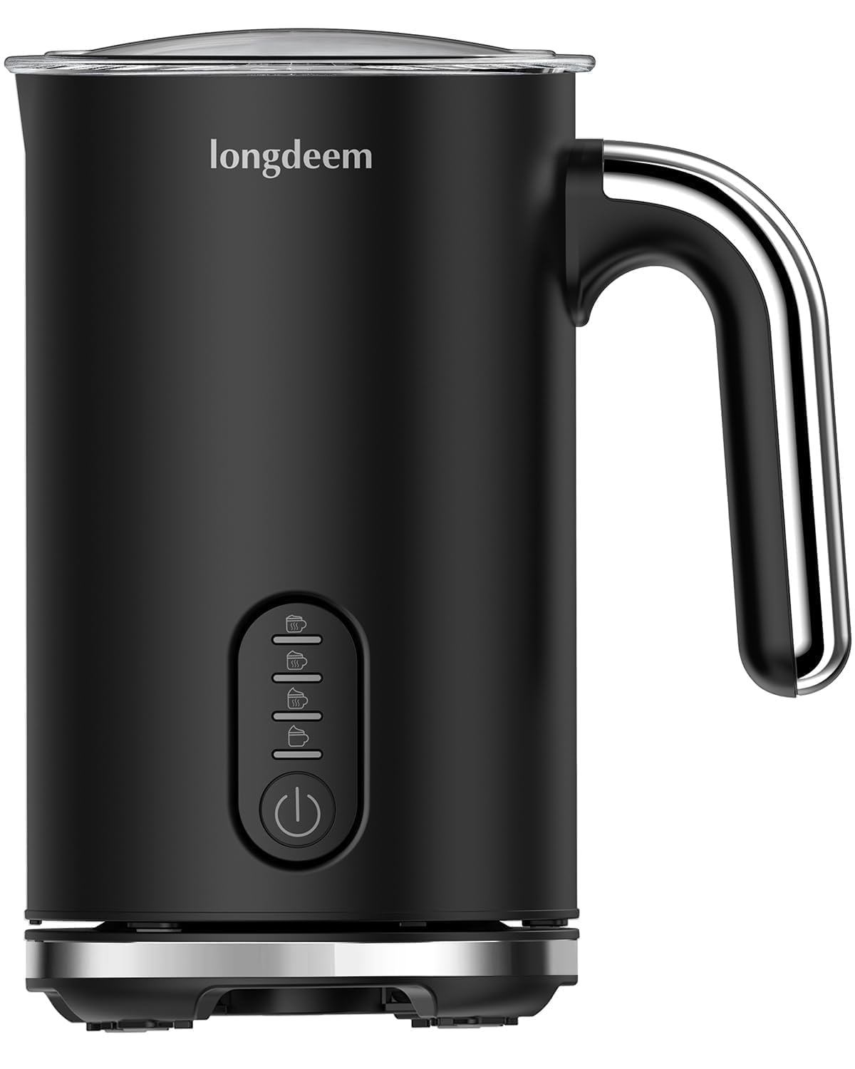 LONGDEEM Milk Frother, 4-in-1 Electric Milk Foamer with Cold & Hot Froth for Latte Cappuccino - Automatic Coffee Foam Maker, Stainless Steel, 10 oz/5 oz, Non-Stick Coating with Auto Shut-Off, Black