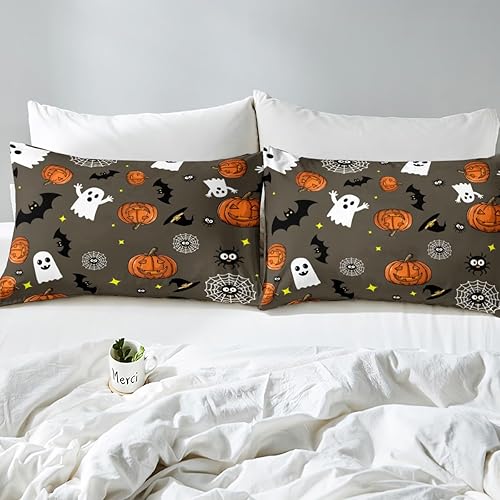 Miniatura 5 de Erosebridal Sábana bajera ajustable con temática de Halloween para niños y niñas, juego de sábanas de linterna de calabaza, sábanas góticas