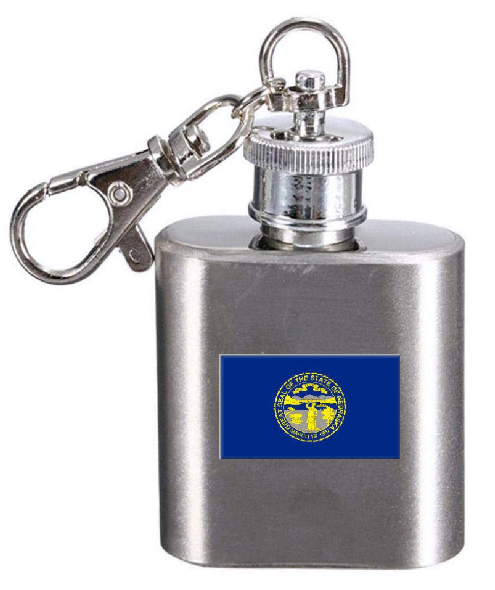 Flasque porte-clés gravé drapeau du Nebraska fiole inox mini