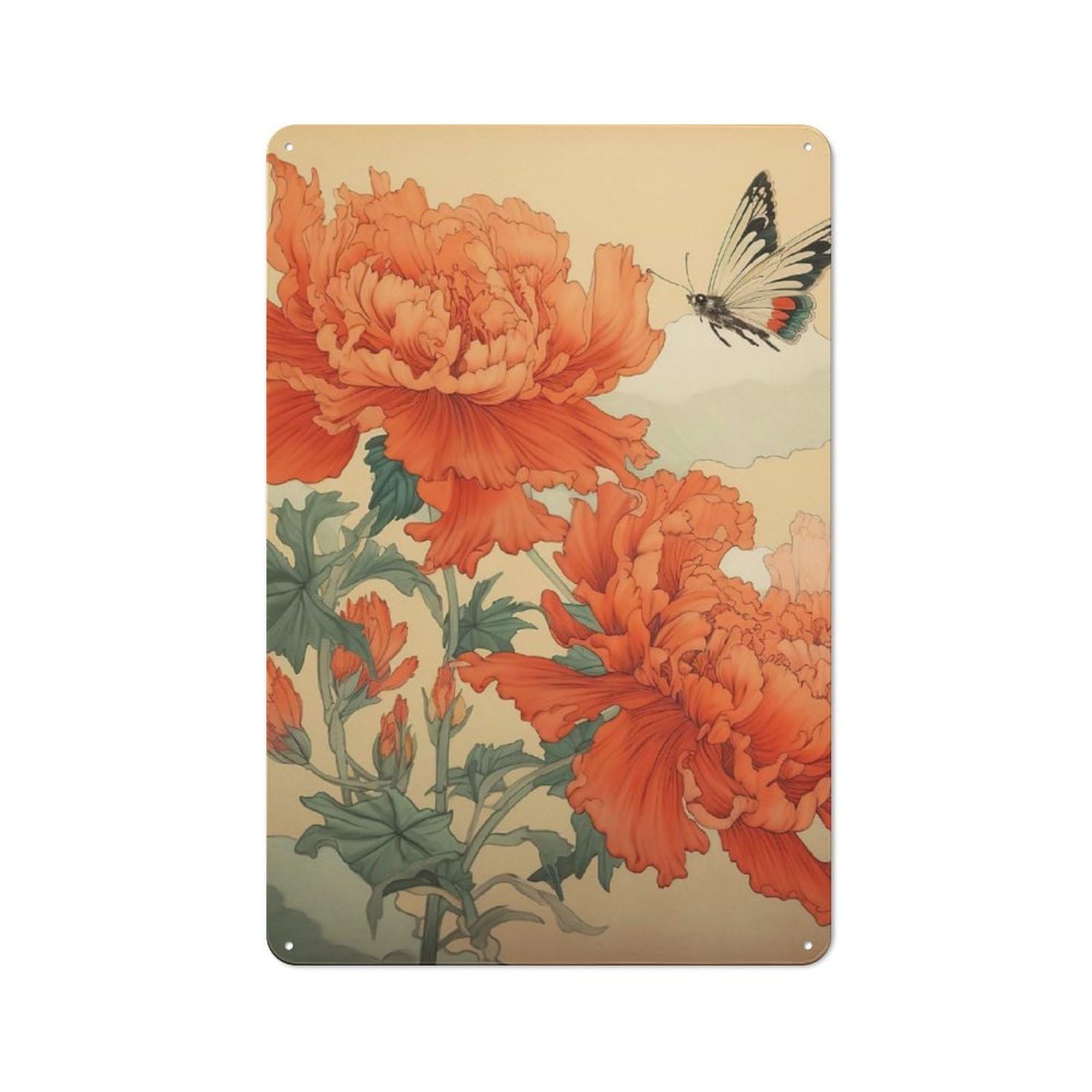 Junmoney Peony Flowers Vintage Metal Sign 30X20cm For Dining Room Or Kitchen, Suited To Home Decor Collectors